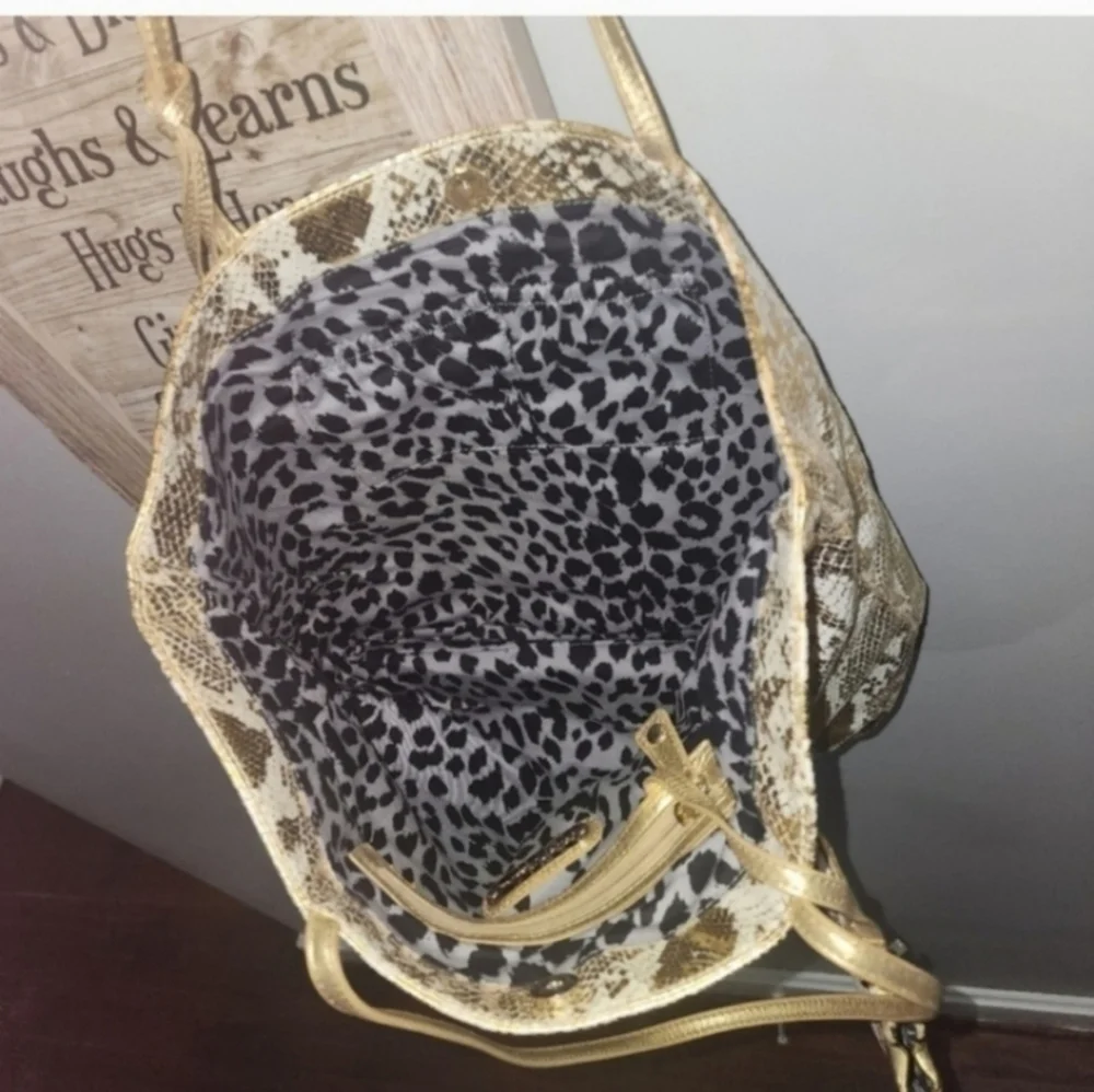 100%real Leather Vintage rare betsey johnson gold snakeskin tote